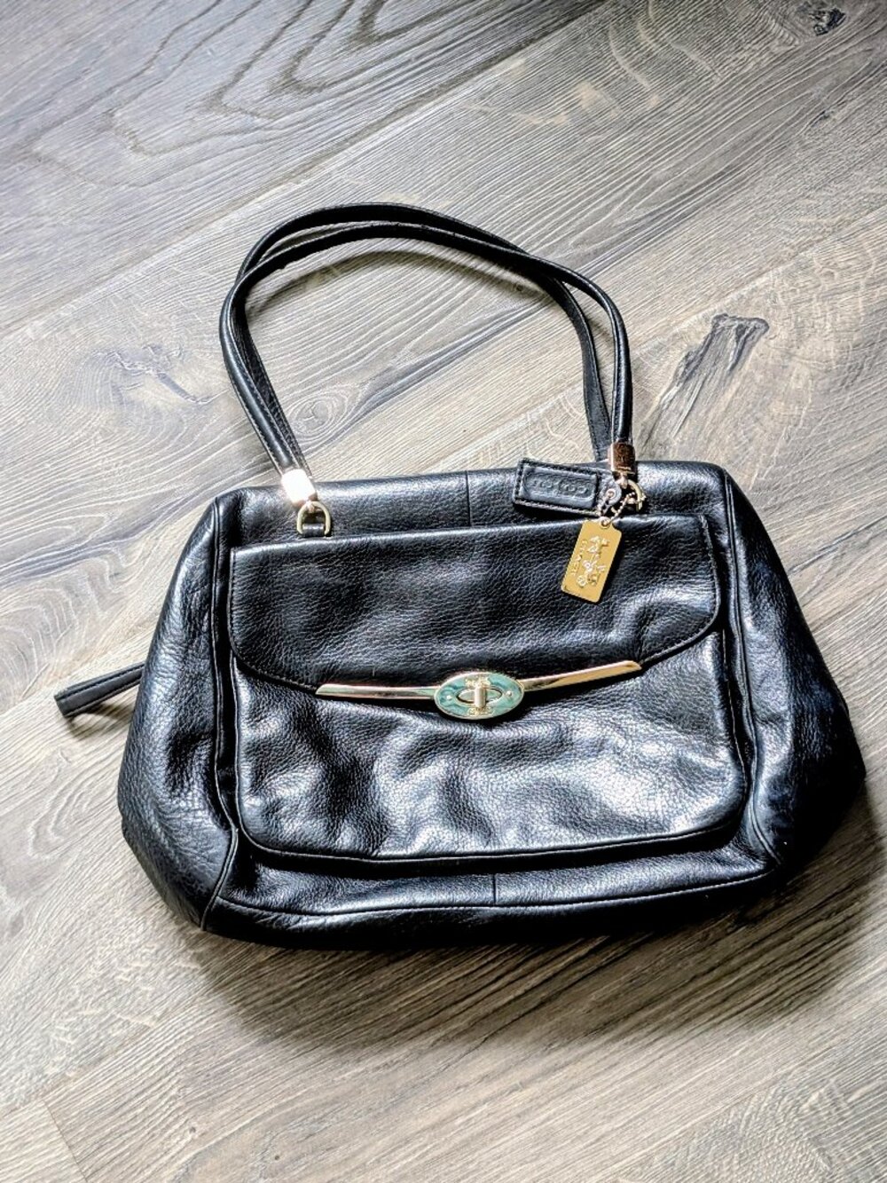 Designer Coach Madison Black Leather Madeline East West Satchel Handbag